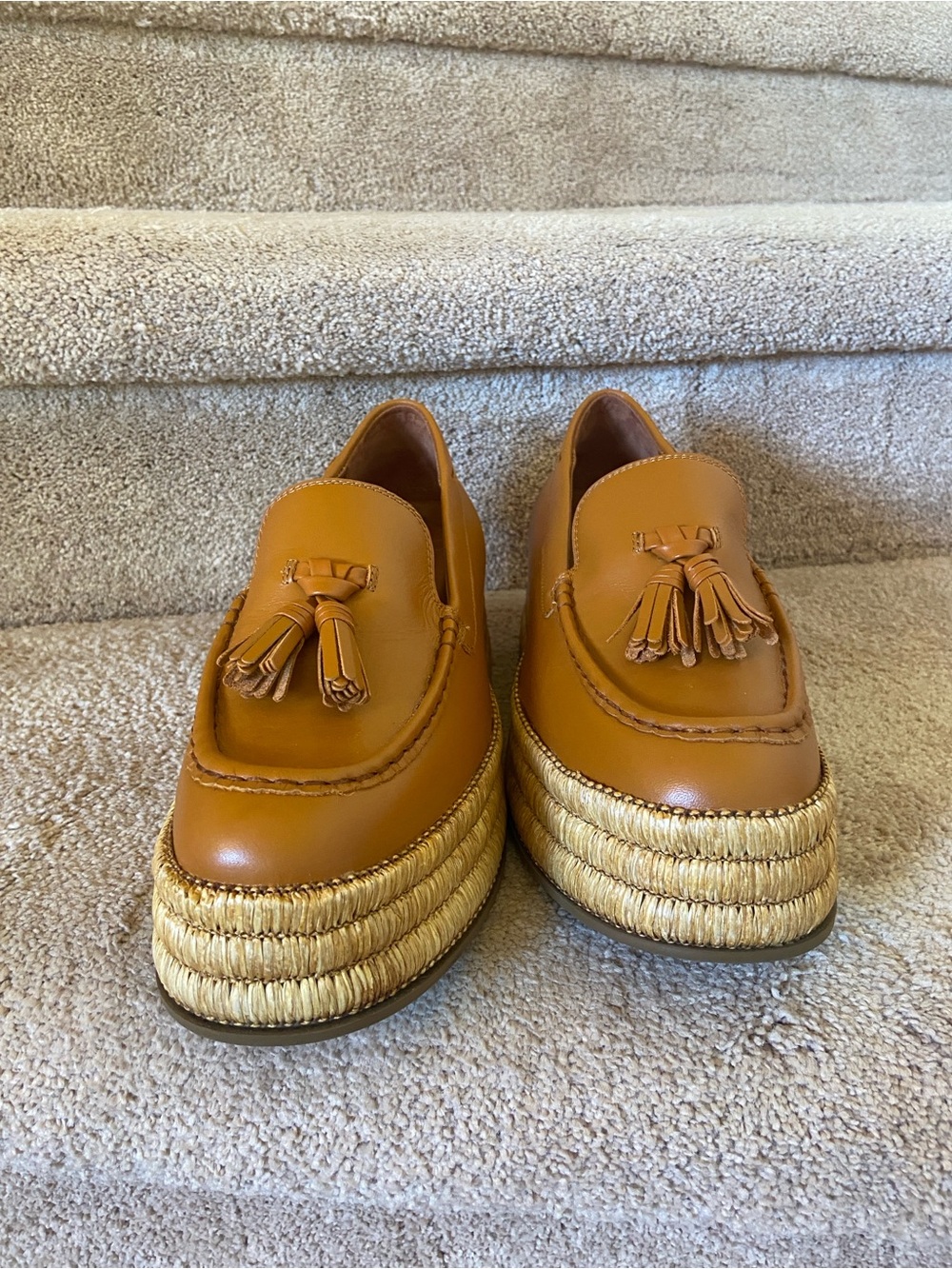 Franco Sarto Cognac Leather Tassel Platform Loafers